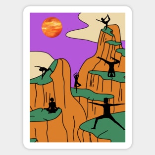 Animated Yoga Mountains Sun and River Graphic Sticker